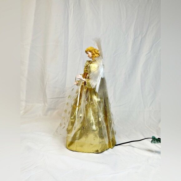 Vintage Yule Rite 12” Gold Fiber Optic Angel Christmas Table Top Tree Topper - Picture 4 of 8